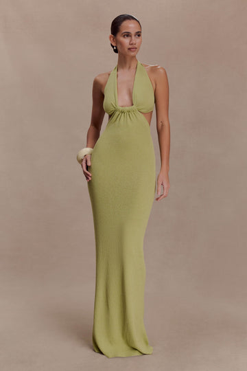 Theresea Halter Knit Maxi Dress - Light Olive